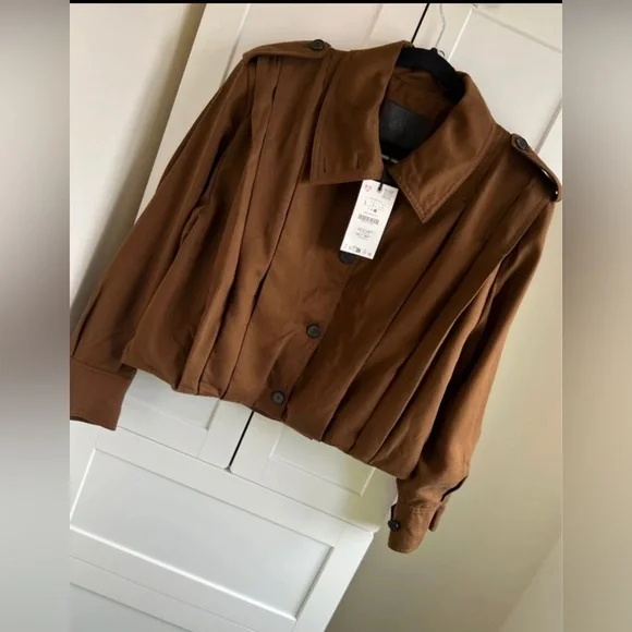 NEW!!! ZARA PLEATED JACKET WITH TABS ZW COLLECTION Size L - Picture 6 of 13